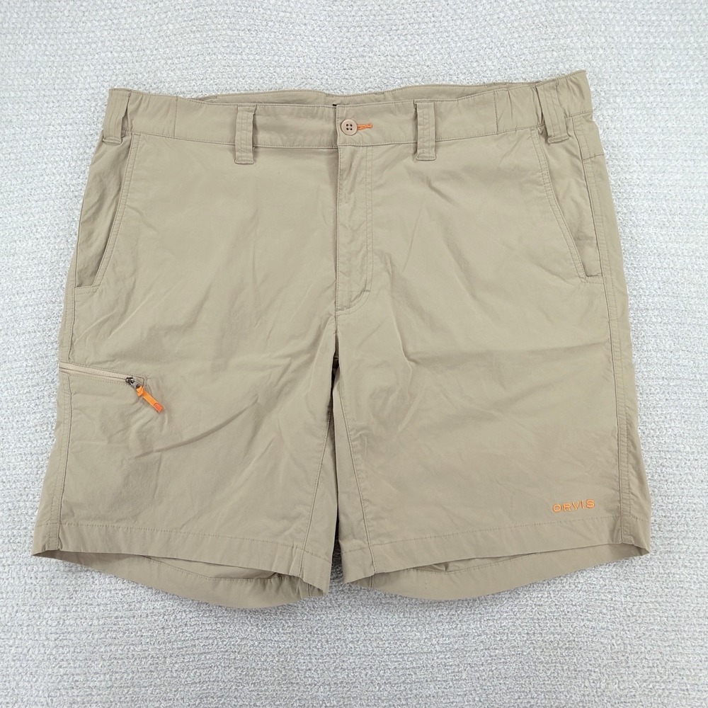 Orvis Jackson Quick Dry Shorts Mens XL Khaki Stretch Fishing Hiking 8" Inseam